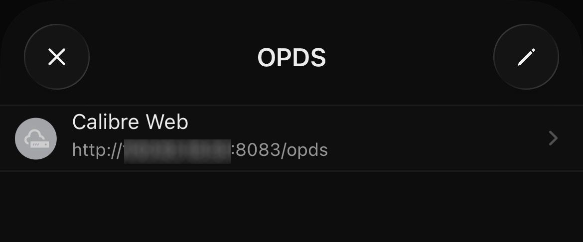 The calibre-web OPDS server linked up in the Yomu app on iOS