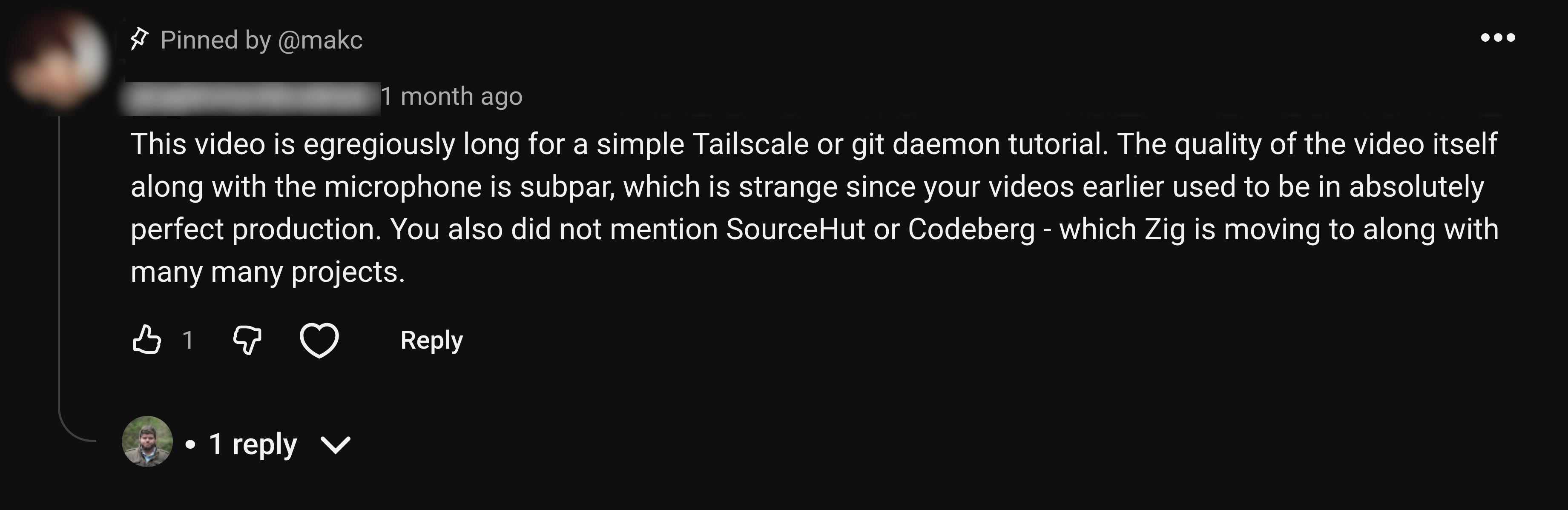 An agressive comment under a linux video