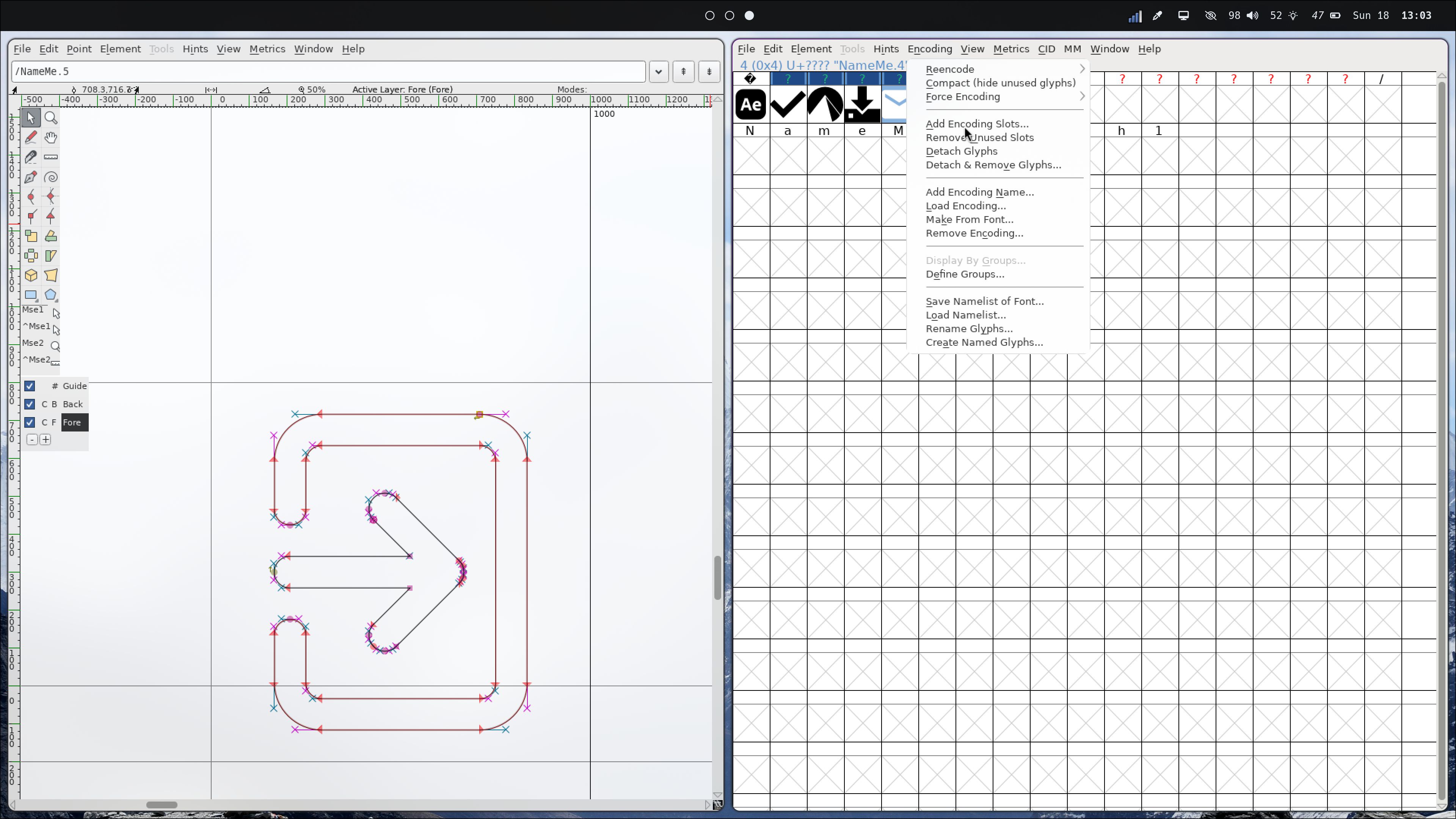 Font Forge in action
